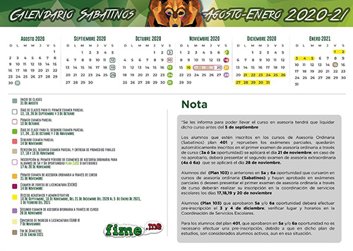 Calendario Sabatinos FIME